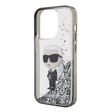 Заредете изображение във визуализатора на галерията – Original KARL LAGERFELD Case Liquid Glitter Ikonik KLHCP15LLKKNSK for Iphone 15 Pro Transparent
