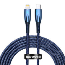 Заредете изображение във визуализатора на галерията – BASEUS cable Type C to Apple Lightning 8-pin Power Delivery 20W Glimmer Series CADH000103 2m blue
