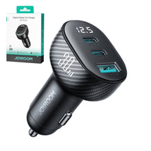 Заредете изображение във визуализатора на галерията – Joyroom JR-CCD04 30W 2x USB-C USB-A car charger with display - black

