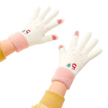 Заредете изображение във визуализатора на галерията – Women's winter telephone gloves with a snowman and a Christmas tree - white and pink
