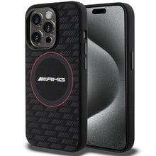 Заредете изображение във визуализатора на галерията – AMG Silicone Carbon Pattern MagSafe case for iPhone 15 Pro - black
