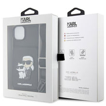 Заредете изображение във визуализатора на галерията – Original Pouch KARL LAGERFELD Crossbody Saffiano Karl &amp; Choupette KLHCP14MCSAKCPMK for Iphone 14 Plus Black
