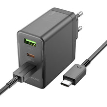Заредете изображение във визуализатора на галерията – Borofone Wall charger BN12 Manager - USB + 2xType C - PD 65W 3A with Type C to Type C cable black
