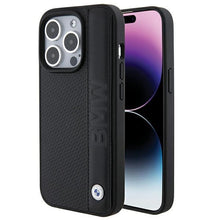 Заредете изображение във визуализатора на галерията – BMW Leather Textured &amp; Stripe case for iPhone 15 Pro - black
