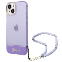 Заредете изображение във визуализатора на галерията – Original faceplate case guess guhcp14shgcohu for iphone 14 (iml electro cam w. strap translucent / purple)

