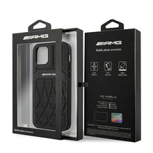 Заредете изображение във визуализатора на галерията – AMG AMHCP12MOSDBK iPhone 12/12 Pro 6,1" czarny/black hardcase Leather Curved Lines
