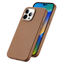 Заредете изображение във визуализатора на галерията – Dux Ducis Grit Leather Case for iPhone 14 Pro Elegant Faux Leather Cover (MagSafe Compatible) Brown

