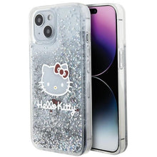Заредете изображение във визуализатора на галерията – Original Case HELLO KITTY hardcase Liquid Glitter Charms
 Kitty Head HKHCP14SLIKHET for Iphone 14 silver
