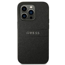 Заредете изображение във визуализатора на галерията – Оригинален гръб Guess за iphone 14 pro max (glitter flakes script metal logo / black) - TopMag

