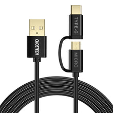 Заредете изображение във визуализатора на галерията – Choetech 2in1 USB - USB Type C / micro USB charging data cable 1,2m black (XAC-0012-101BK)
