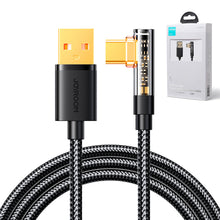 Заредете изображение във визуализатора на галерията – Joyroom USB C cable angled - USB for fast charging and data transfer 3A 1.2 m black (S-UC027A6)
