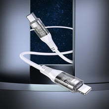 Заредете изображение във визуализатора на галерията – Borofone Cable BU37 Transparent Discovery - Type C to Lightning - PD 20W 1,2 metres white
