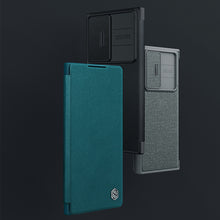 Заредете изображение във визуализатора на галерията – Nillkin Qin Cloth Pro Case Cover for Samsung Galaxy S23 Ultra Cover with Flip Camera Cover blue
