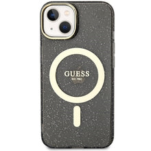 Заредете изображение във визуализатора на галерията – Original Case GUESS hardcase Glitter Gold MagSafe GUHMP14SHCMCGK for Iphone 14 black
