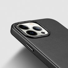 Заредете изображение във визуализатора на галерията – Dux Ducis Grit Leather Case for iPhone 14 Pro Elegant Faux Leather Cover (MagSafe Compatible) Black
