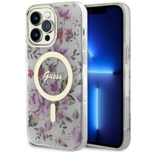Заредете изображение във визуализатора на галерията – Original Case GUESS hardcase Flower MagSafe GUHMP14LHCFWST for Iphone 14 Pro transparent
