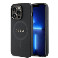 Заредете изображение във визуализатора на галерията – Original Case GUESS hardcase Saffiano MagSafe GUHMP15LPSAHMCK for Iphone 15 Pro black
