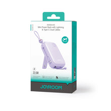 Заредете изображение във визуализатора на галерията – Powerbank Joyroom JR-L008 Plus Cutie Series 22.5W 20000mAh with stand + USB-A - USB-C cable - purple
