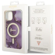 Заредете изображение във визуализатора на галерията – Original Case GUESS hardcase Golden Marble MagSafe GUHMP14SHTMRSU for Iphone 14 purple

