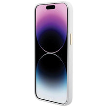 Заредете изображение във визуализатора на галерията – Guess Silicone Logo Strass 4G case for iPhone 15 Pro Max - white
