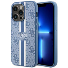 Заредете изображение във визуализатора на галерията – Guess GUHMP14LP4RPSB iPhone 14 Pro 6.1" blue/blue hardcase 4G Printed Stripes MagSafe
