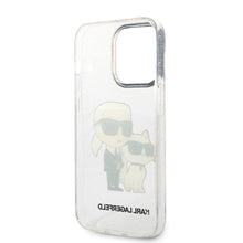 Заредете изображение във визуализатора на галерията – Original Pouch KARL LAGERFELD Gliter Karl&amp;Choupette KLHCP14XHNKCTGT for Iphone 14 Pro Max transparent
