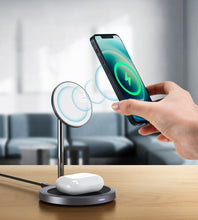 Заредете изображение във визуализатора на галерията – Choetech 2in1 Magnetic Holder Qi Wireless Charger for Magsafe 15W Gray (T575-F)
