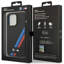 Заредете изображение във визуализатора на галерията – Case BMW BMHCP14L22SOTK iPhone 14 Pro 6.1" black/black Silicone Slanted Sttripes
