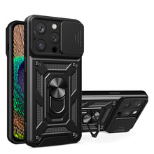 Заредете изображение във визуализатора на галерията – Hybrid Armor Camshield case for iPhone 14 Pro armored case with camera cover black
