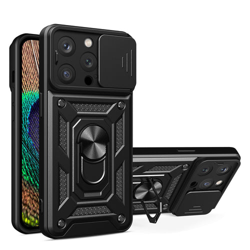 Hybrid Armor Camshield case for iPhone 14 Pro armored case with camera cover black