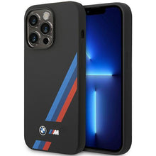Заредете изображение във визуализатора на галерията – Case BMW BMHCP14X22SOTK iPhone 14 Pro Max 6.7" black/black Silicone Slanted Sttripes
