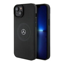 Заредете изображение във визуализатора на галерията – Original Case MERCEDES hardcase Crossed Lines Pattern Leather MagSafe MEHMP15S23RMMK for Iphone 15 Black
