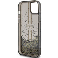Заредете изображение във визуализатора на галерията – Original faceplate case GUESS GUHCP15MLFCSEGK for iPhone 15 Plus (Liquid Glitter Gold Stripes / black)
