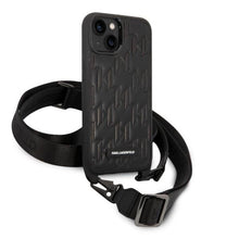 Заредете изображение във визуализатора на галерията – Karl Lagerfeld KLHCP14SSTMMK iPhone 14 6.1" hardcase black/black Monogram Plaque Logo Strap
