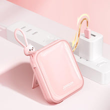 Заредете изображение във визуализатора на галерията – Joyroom power bank with USB C and Lightning cables and stand Cutie Series 10000mAh 22.5W pink (JR-L008)

