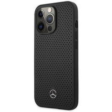 Заредете изображение във визуализатора на галерията – Mercedes MEHCP14LDELBK iPhone 14 Pro 6.1" black/black hardcase Leather Perforated
