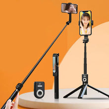 Заредете изображение във визуализатора на галерията – Selfie Stick - with detachable bluetooth remote control and tripod - P81 1,6 metres BLACK
