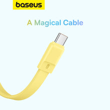 Заредете изображение във визуализатора на галерията – Baseus Magnetic Mini MagSafe 10000mAh 30W powerbank with built-in Lightning cable - yellow + Baseus Simple Series USB-C - USB-C 60W 0.3m cable
