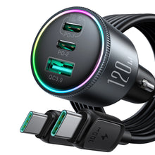 Заредете изображение във визуализатора на галерията – Joyroom JR-CCN07 car charger 120W 2xUSB-C USB-A + USB-C cable 100W - dark gray
