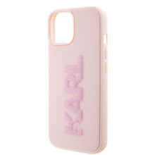 Заредете изображение във визуализатора на галерията – Original faceplate case KARL LAGERFELD KLHCP15M3DMBKCP for iPhone 15 PLUS (3D Logo Glitter  / pink)
