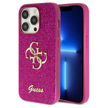 Заредете изображение във визуализатора на галерията – Original faceplate case GUESS GUHCP15LHG4SGU for iPhone 15 Pro (Fixed Glitter Big 4G / purple)
