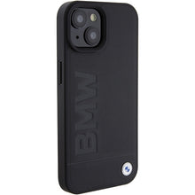 Заредете изображение във визуализатора на галерията – Original Case BMW Magsafe Leather Hot Stamp BMHMP15MSLLBK for Iphone 15 Plus Black
