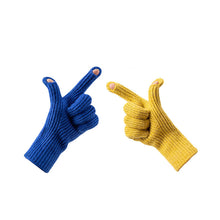 Заредете изображение във визуализатора на галерията – Braided telephone gloves with cutouts for fingers - blue
