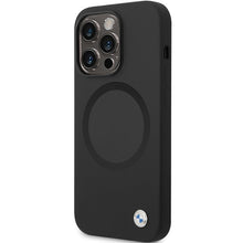 Заредете изображение във визуализатора на галерията – Original Case BMW Signature Liquid Silicone MagSafe BMHMP14XSILBK2 for Iphone 14 Pro Max Black
