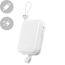 Заредете изображение във визуализатора на галерията – Joyroom power bank with USB C and Lightning cables and stand Cutie Series 10000mAh 22.5W white (JR-L008)
