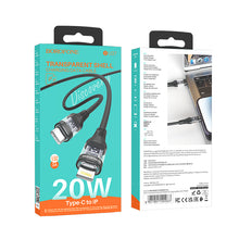 Заредете изображение във визуализатора на галерията – Borofone Cable BU37 Transparent Discovery - Type C to Lightning - PD 20W 1,2 metres black
