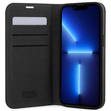 Заредете изображение във визуализатора на галерията – Karl Lagerfeld KLBKP14SSANKCPG iPhone 14 6.1" bookcase silver/silver Saffiano Karl &amp; Choupette
