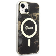 Заредете изображение във визуализатора на галерията – Original Case GUESS hardcase Golden Marble MagSafe GUHMP14SHTMRSK for Iphone 14 black
