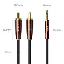 Заредете изображение във визуализатора на галерията – Ugreen cable audio cable 3.5 mm mini jack (male) - 2RCA (male) 2m copper (AV170)

