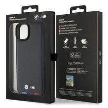 Заредете изображение във визуализатора на галерията – BMW BMHCP15M22PTDK iPhone 15 Plus 6.7" black/black Leather Stamp Tricolor
